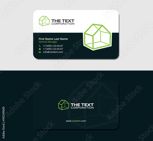 business card design template with green lodge