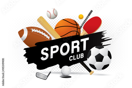 Vector sport club with sports ball and equipment.