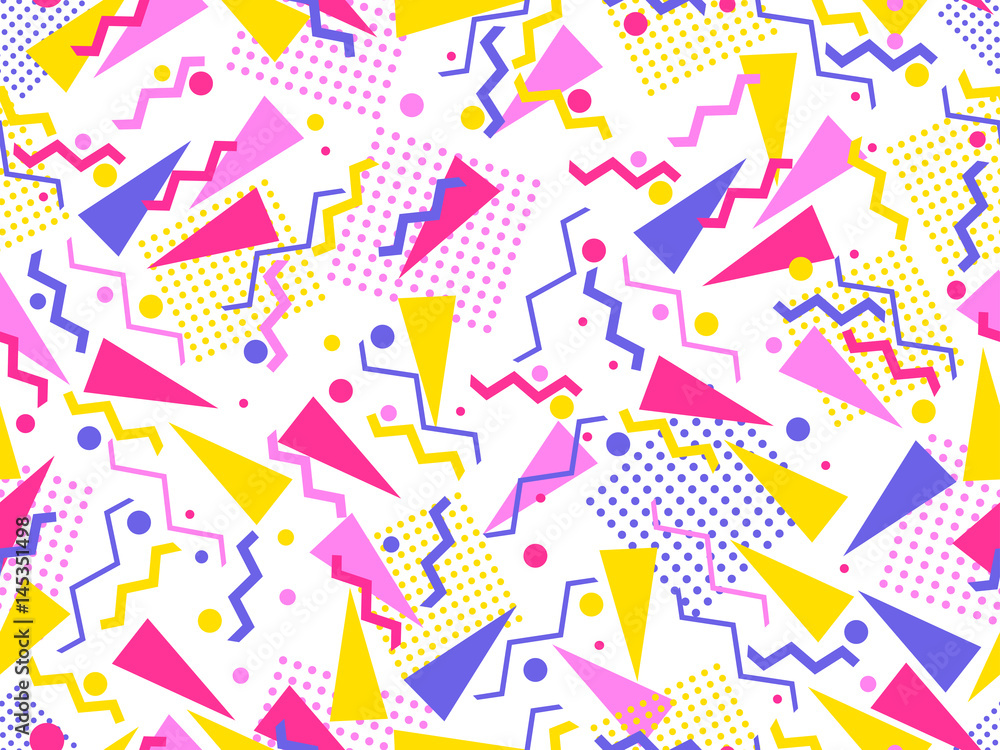 Memphis seamless pattern. Geometric elements memphis in the style of 80's. Vector illustration. Memphis seamless pattern. Geometric elements memphis in the style of 80's. Vector illustration.
