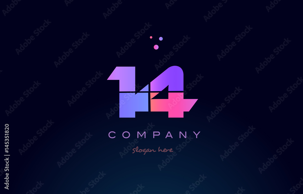 14 fourteen pink magenta purple number digit numeral logo icon vector