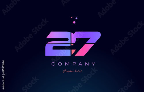 27 twenty seven pink magenta purple number digit numeral logo icon vector