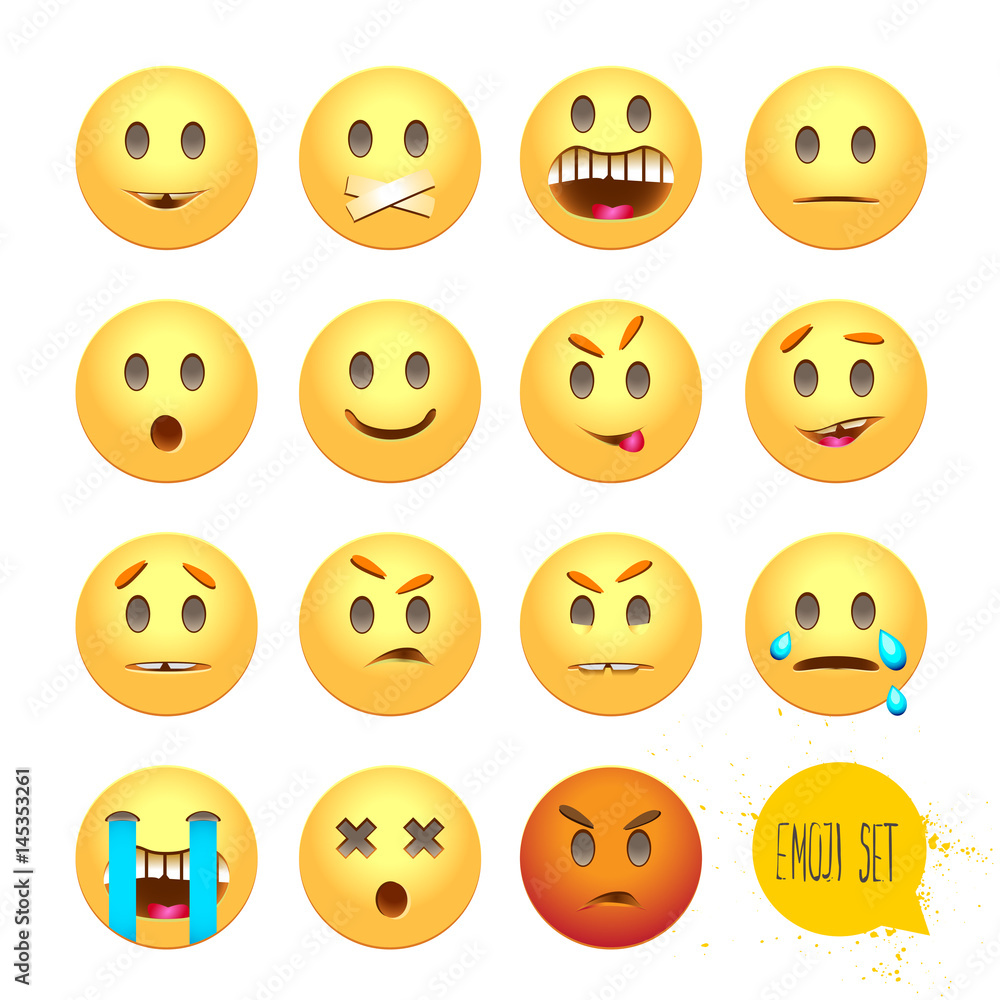 Set of Emoticons. Set of Emoji. Smile icons isolated vector illustration on white background. Set of Emoticons. Set of Emoji. Smile icons isolated vector illustration on white background.