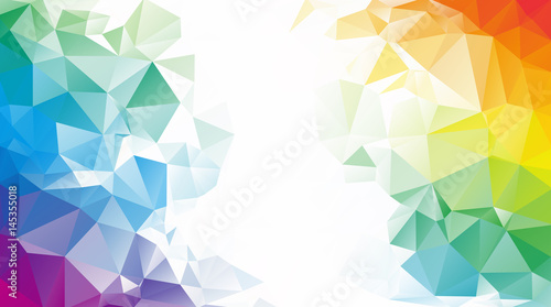 Abstract background made of small multicolor triangles. Lilac, purple, green, red, blue