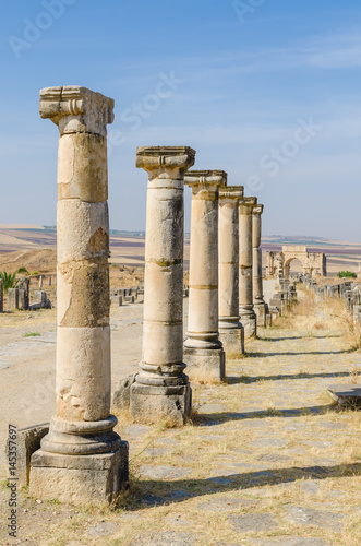 Ancient historical site of Roman ruins of Volubilis near Meknes, Morocco, Africa