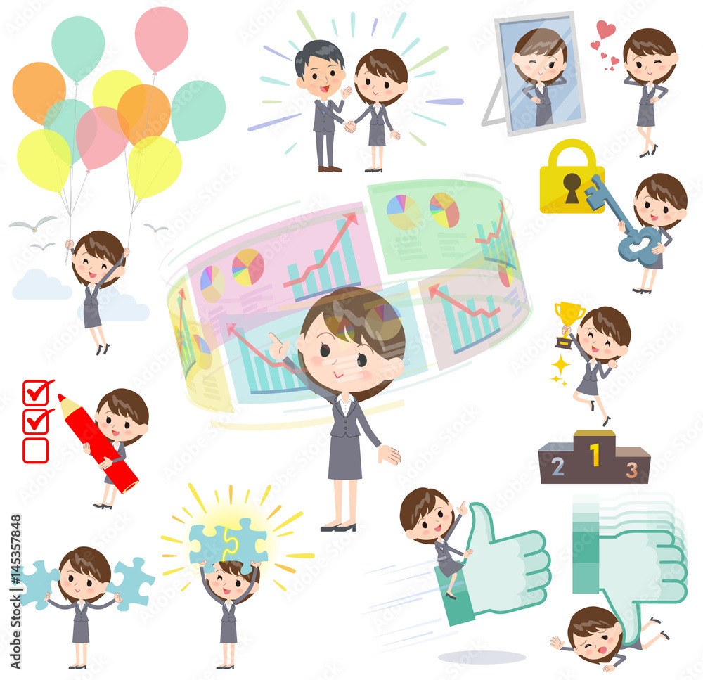 Gray suit business woman success & positive Gray suit business woman success & positive