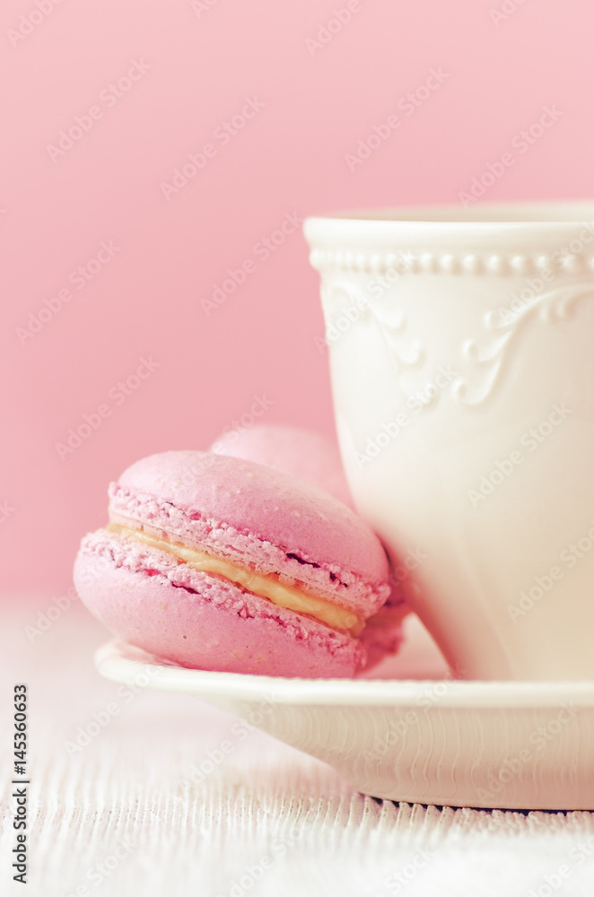 pink macaron homemade on pink background toned, vertical, selictive focus pink macaron homemade on pink background toned, vertical, selictive focus