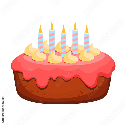 Webcake with five candles. sweet treat on the fifth birthday vector illustration isolated on white background