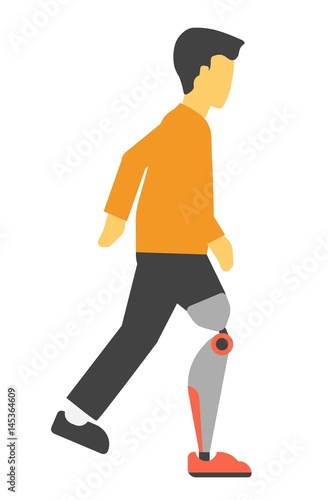 Disabled man with artificial leg vector illustration isolated on white.
