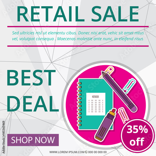 Retail Sale banner or Label design with Discount upto 35%. stationery. 
