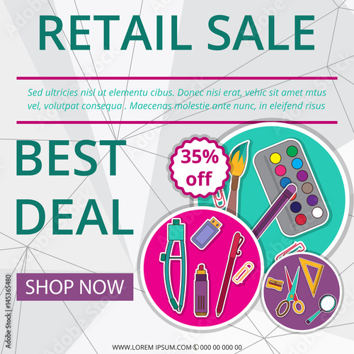 Retail Sale banner or Label design with Discount upto 35%. stationery. 