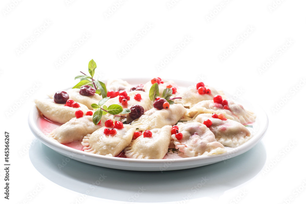 Sweet boiled dumplings with cherries and berries Sweet boiled dumplings with cherries and berries