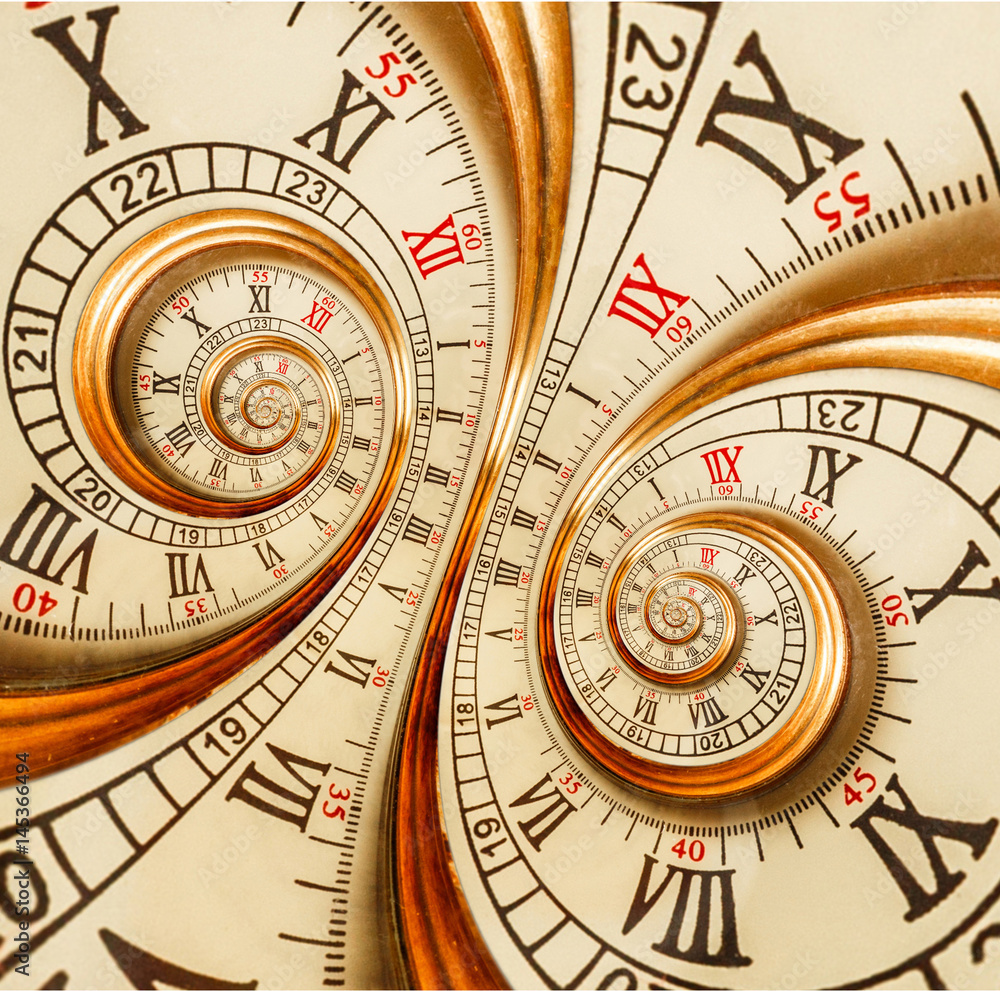 Antique old clock abstract fractal double spiral. Watch clock mechanism