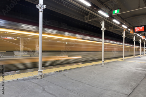  Night train passing through the station. Brisbane City, Australia