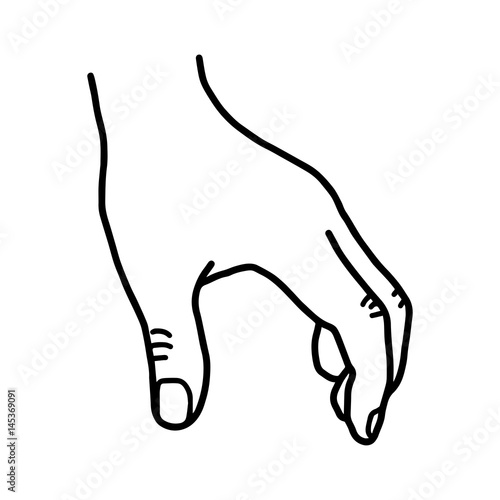hand grabbing blank space - vector illustration sketch hand drawn with black lines, isolated on white background