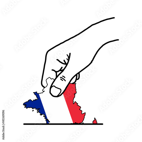 hand voting with french map with color flag color vector illustration