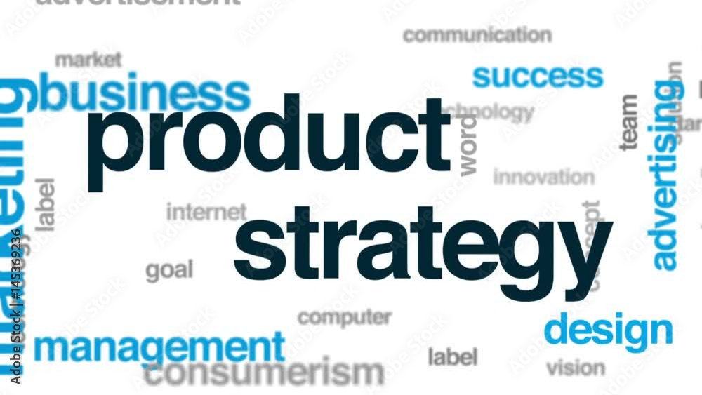 Product strategy animated word cloud, text design animation. Product strategy animated word cloud, text design animation.