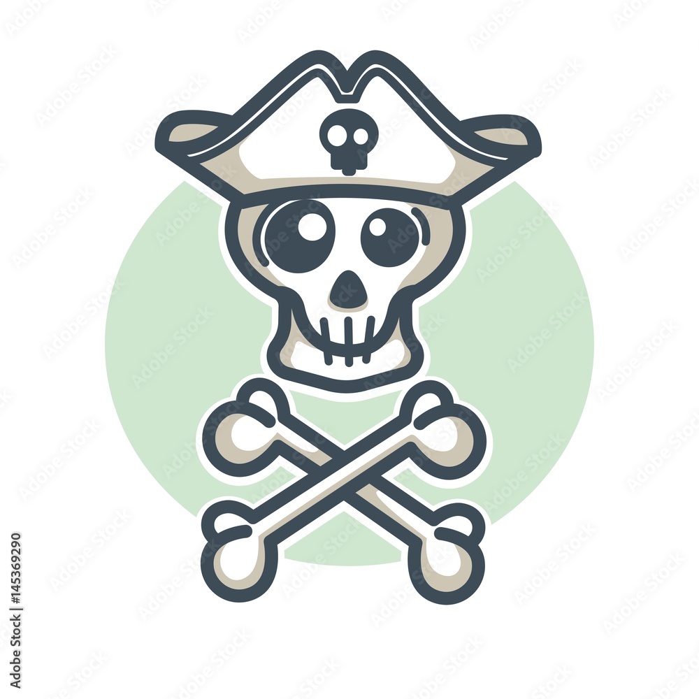 Skull in pirate hat with two crossed bones logo design Stock Vector ...