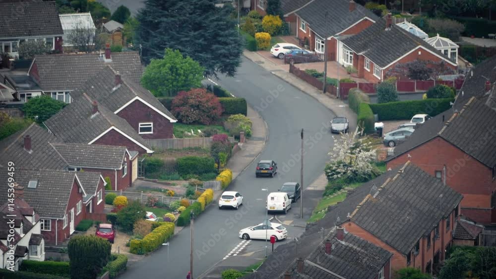 Cars Pass Through Houses In Residential Area Cars Pass Through Houses In Residential Area