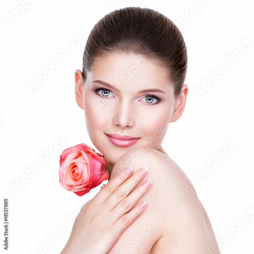 Portrait of beautiful young pretty woman with healthy skin.