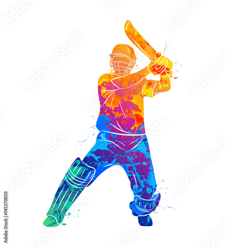 Abstract batsman playing cricket photo