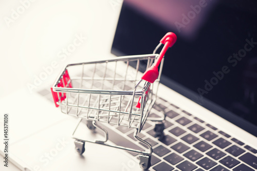 Shopping basket on a laptop