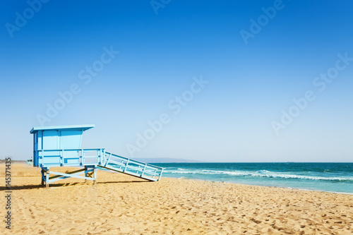 Lifeguard tower on a sandy beach of Santa Monica