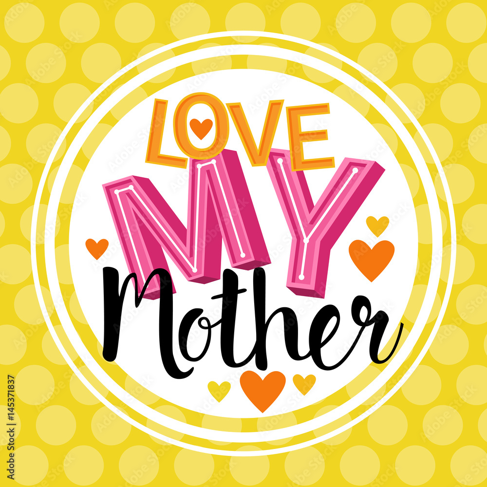 Love Mom, Happy Mother Day, Spring Holiday Greeting Card Banner Flat Vector Illustration