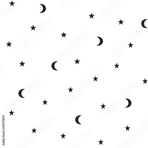 Vector black moon and stars seamless pattern on the white background © Anastasia