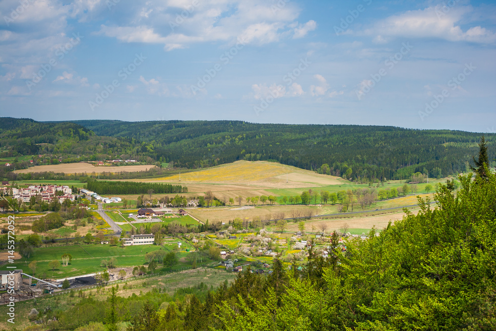 Naklejka premium Szczytna village from above, Stolowe Mountains, Klodzka Valley, Sudetes, Poland