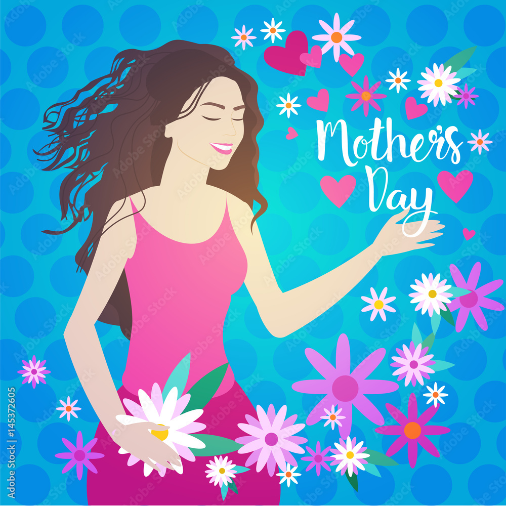 Happy Mother Day, Spring Holiday Greeting Card Banner Flat Vector Illustration Happy Mother Day, Spring Holiday Greeting Card Banner Flat Vector Illustration