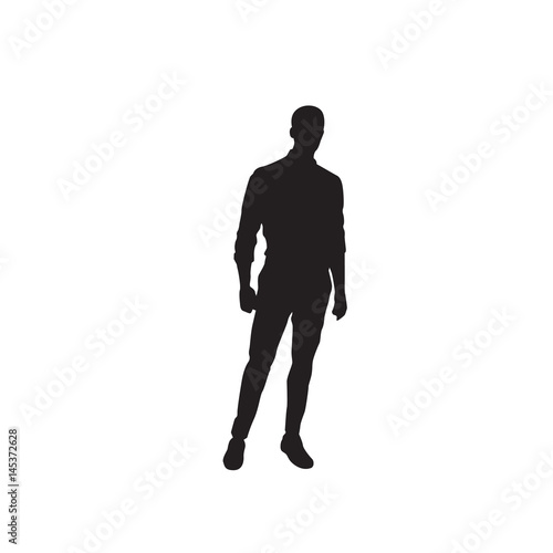 Business Man Black Silhouette Standing Full Length Over White Background Vector Illustration