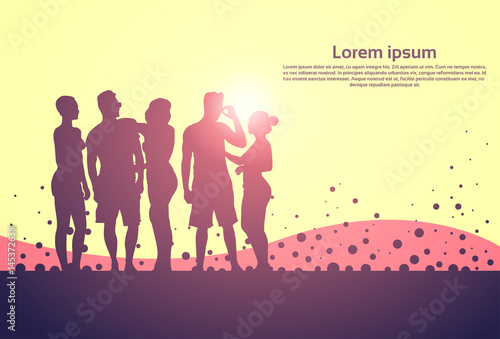 Silhouette People Group Stand Man And Woman Full Length Vector Illustration