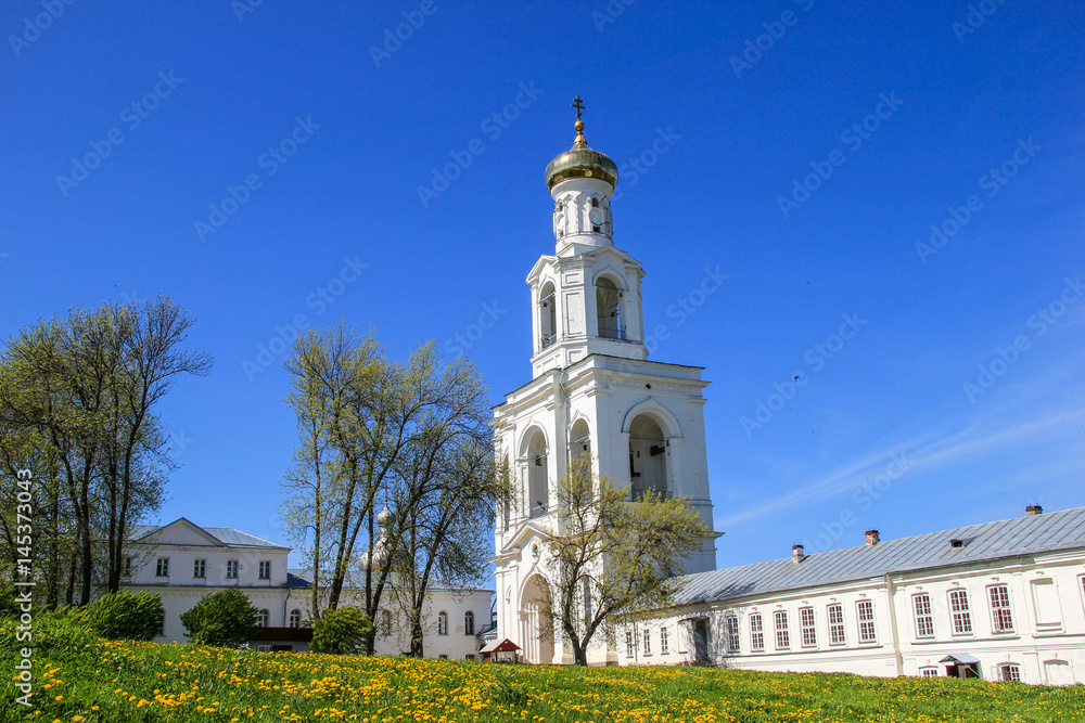 The ancient bell tower in the monastery in Russia