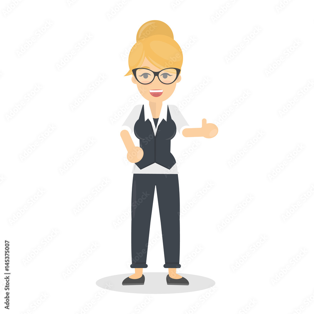 Businesswoman thumbs up gesture on white background. Cute character in buisness suit. Businesswoman thumbs up gesture on white background. Cute character in buisness suit.