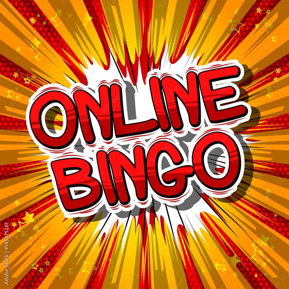 Online Bingo - Comic book style word on abstract background.