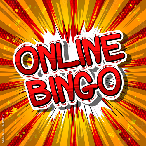 Online Bingo - Comic book style word on abstract background.