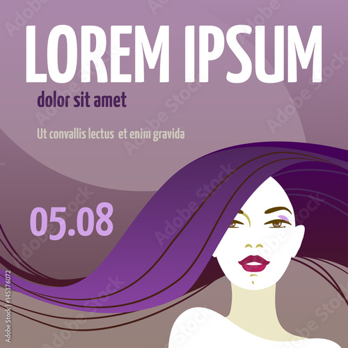 Design template with face of a beautiful woman with long hair