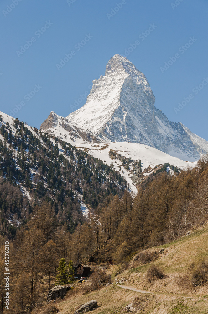 Zermatt, Alpen, Furi, Zmutt, Wanderweg, Matterhorn, Schweizer Berge, Wallis, Frühling, Frühlingssonne, Frühlingswanderung, Schweiz