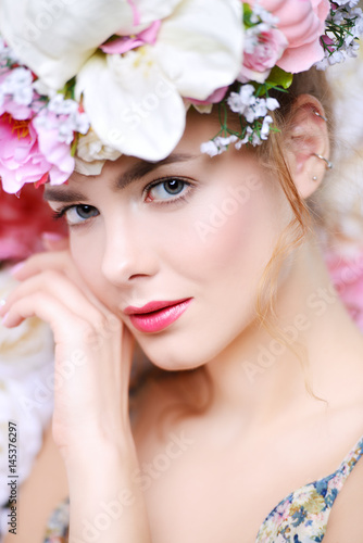 girl in wreath of flowers