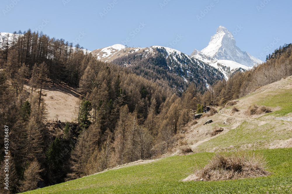 Zermatt, Dorf, Bergdorf, Wanderweg, Furi, Zmutt, Blatten, Wallis, Alpen, Schweizer Berge, Matterhorn, Bergwiesen, Frühling, Schweiz