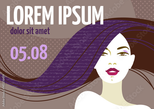 Design template with face of a beautiful woman with long hair