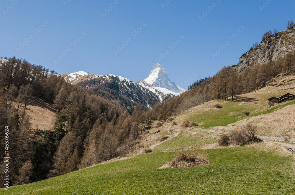 Zermatt, Dorf, Alpen, Schweizer Berge, Wanderweg, Furi, Zmutt, Matterhorn, Wanderweg, Wallis, Frühling, Schweiz