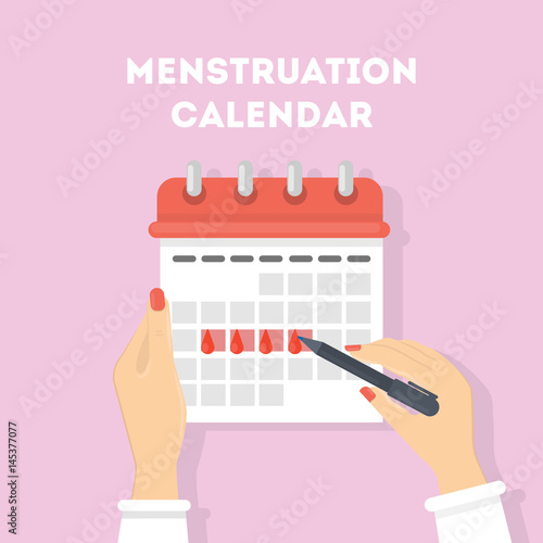 Menstruation calendar illustration. Red signs of menstrual cycle.