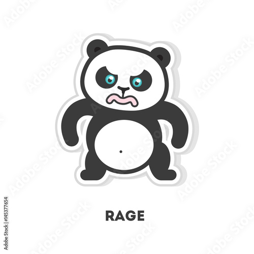 Super angry panda sticker. Isolated cute sticker on white background.