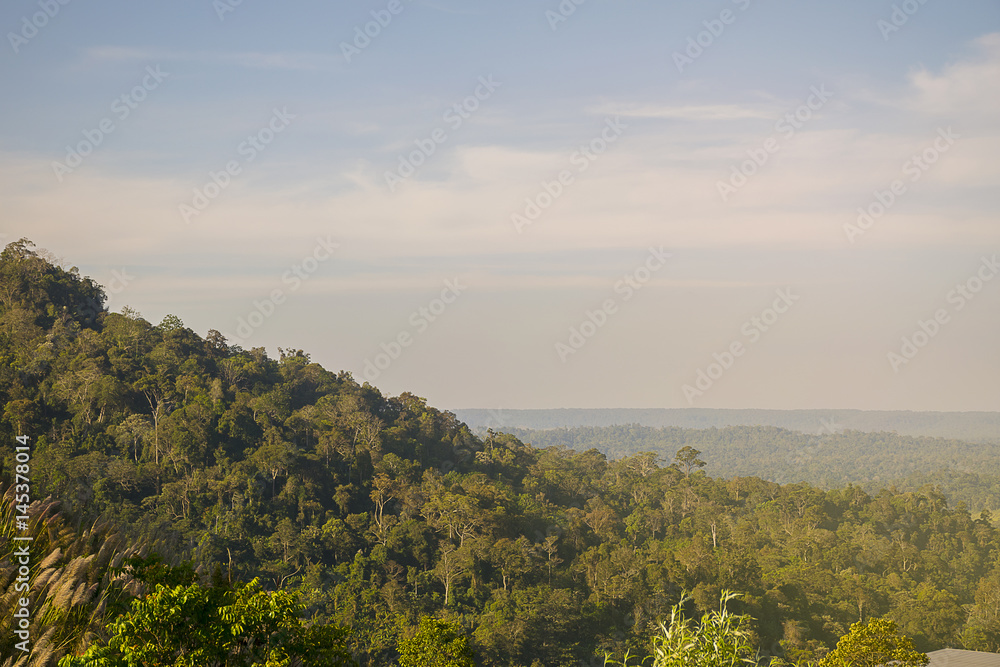 beautiful green mountains/Hills with blue sky background. Winter landscape season in asia Thailand.