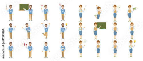 Teacher emoji set on white background with funny emotions and expresiions.
