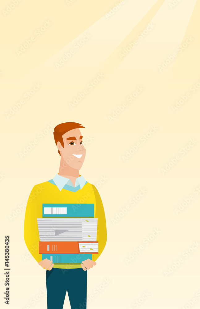 Man holding pile of books vector illustration. Man holding pile of books vector illustration.