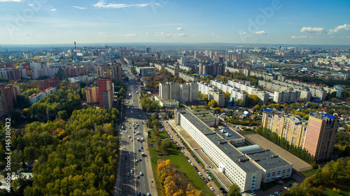 Ufa city at sunset in center. Aerial view © timursalikhov