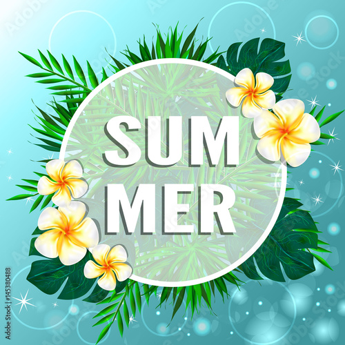 Summer Background With Tropical Plants And Flowers. Vector illustration