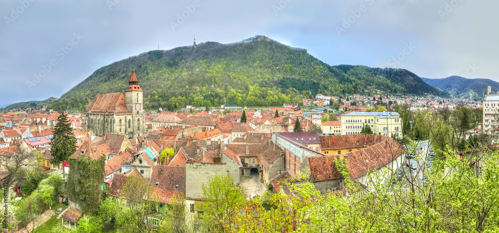 Cityscape Brasov Romania - Beautiful panoramic view over traditional  architecture of Brasov town